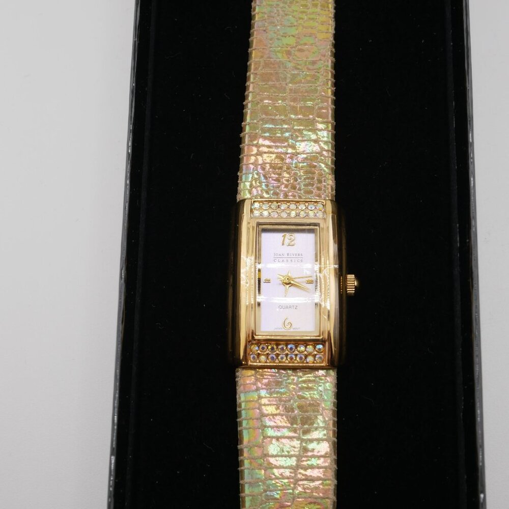Joan Rivers Classics Collection Gold Watch w/ Aurora Borealis Leather Strap NIB - Picture 5 of 5